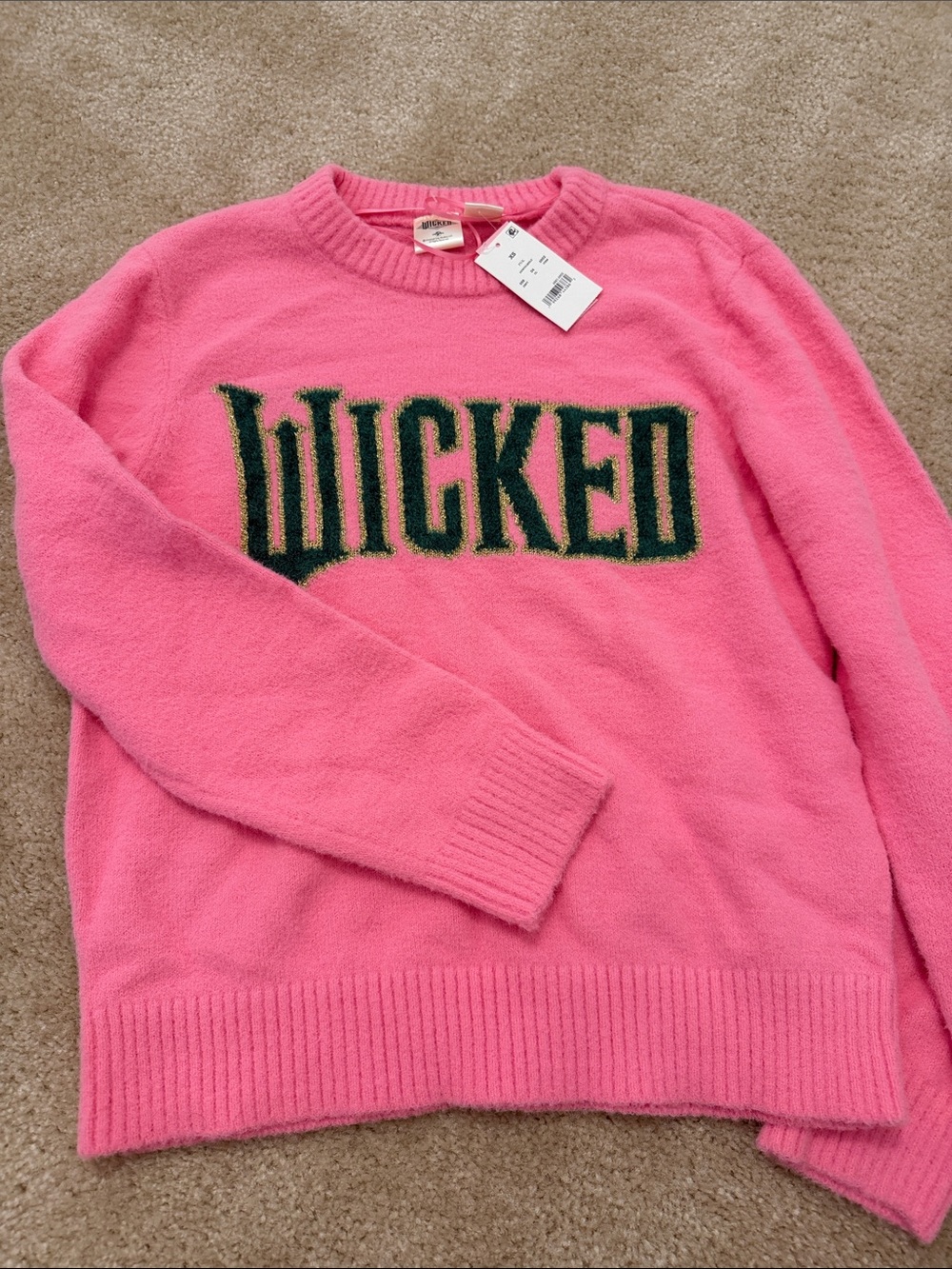 Target Pink 'WICKED' Crewneck Sweater with Green Accent